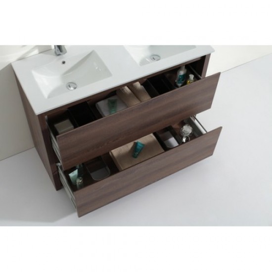 TB 1200mm Plywood Floor Standing Vanity With Double Ceramic Basin Dark Oak